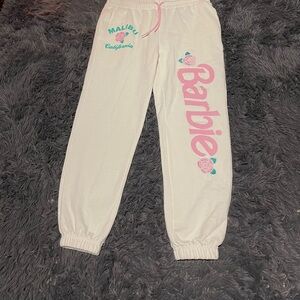 Barbie White Joggers with Pink and Green Accents